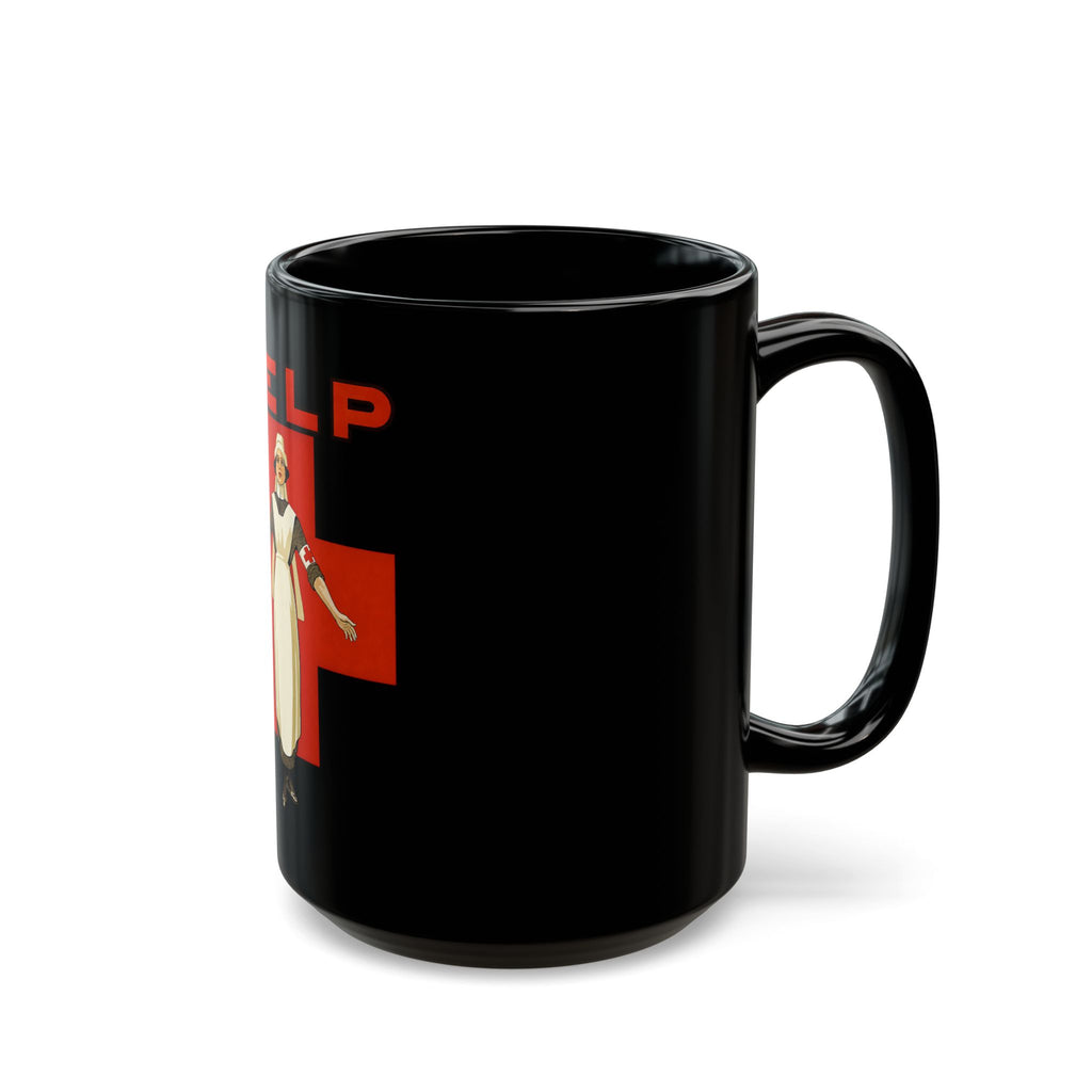 HELP Nurse Red Cross Black Mug